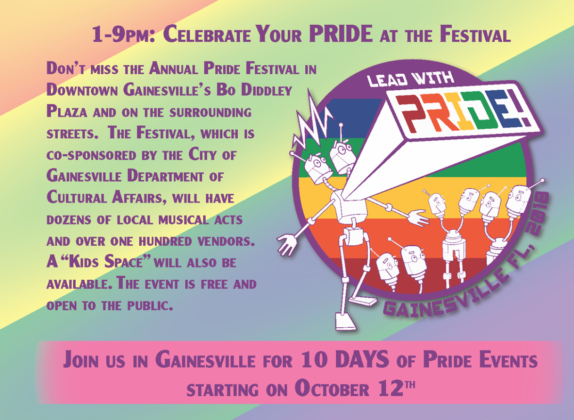 Gainesville Pride Parade, October 20 LGBTQ